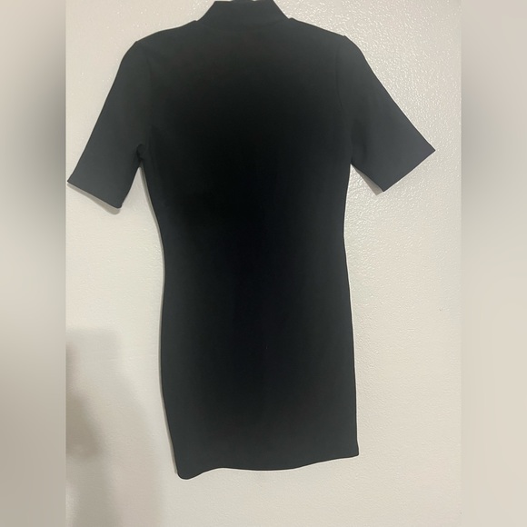 PLT Black Structured Snatched Rib Cap Sleeve Bodycon Dress Size 8 - Picture 3 of 4